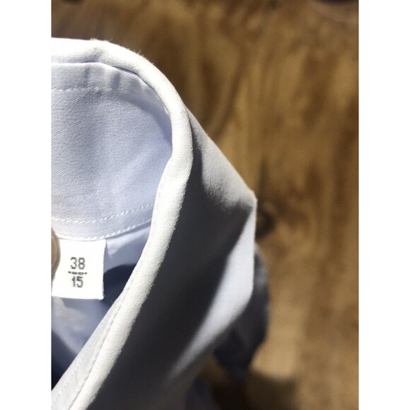 yves saint laurent button up shirt Men 15 Blue Collar Cotton Long Sleeve @G5 - Picture 7 of 8